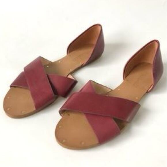 Madewell Thea Crisscross Sandal In Cabernet Red Leather Size 8.5 Preppy Minimal - Picture 1 of 15